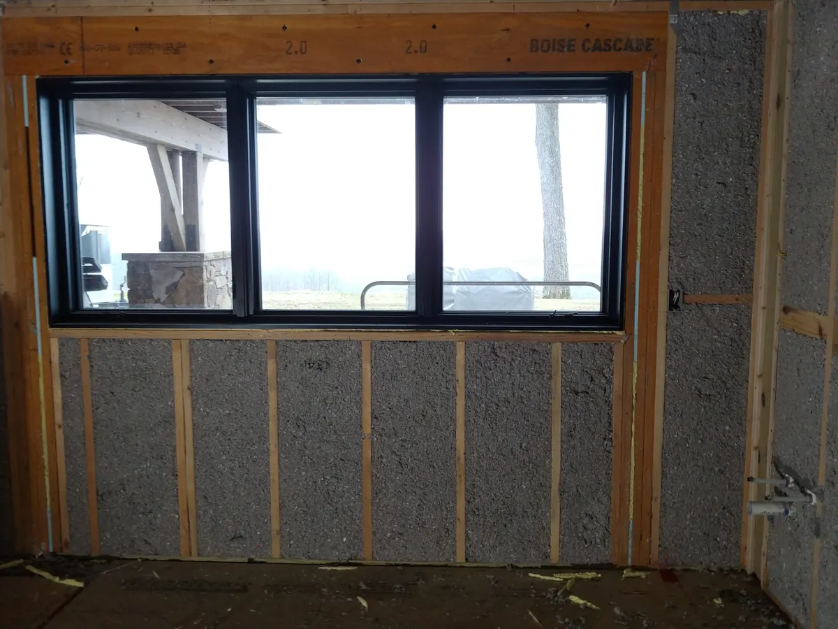 New window opening framed with insulated walls